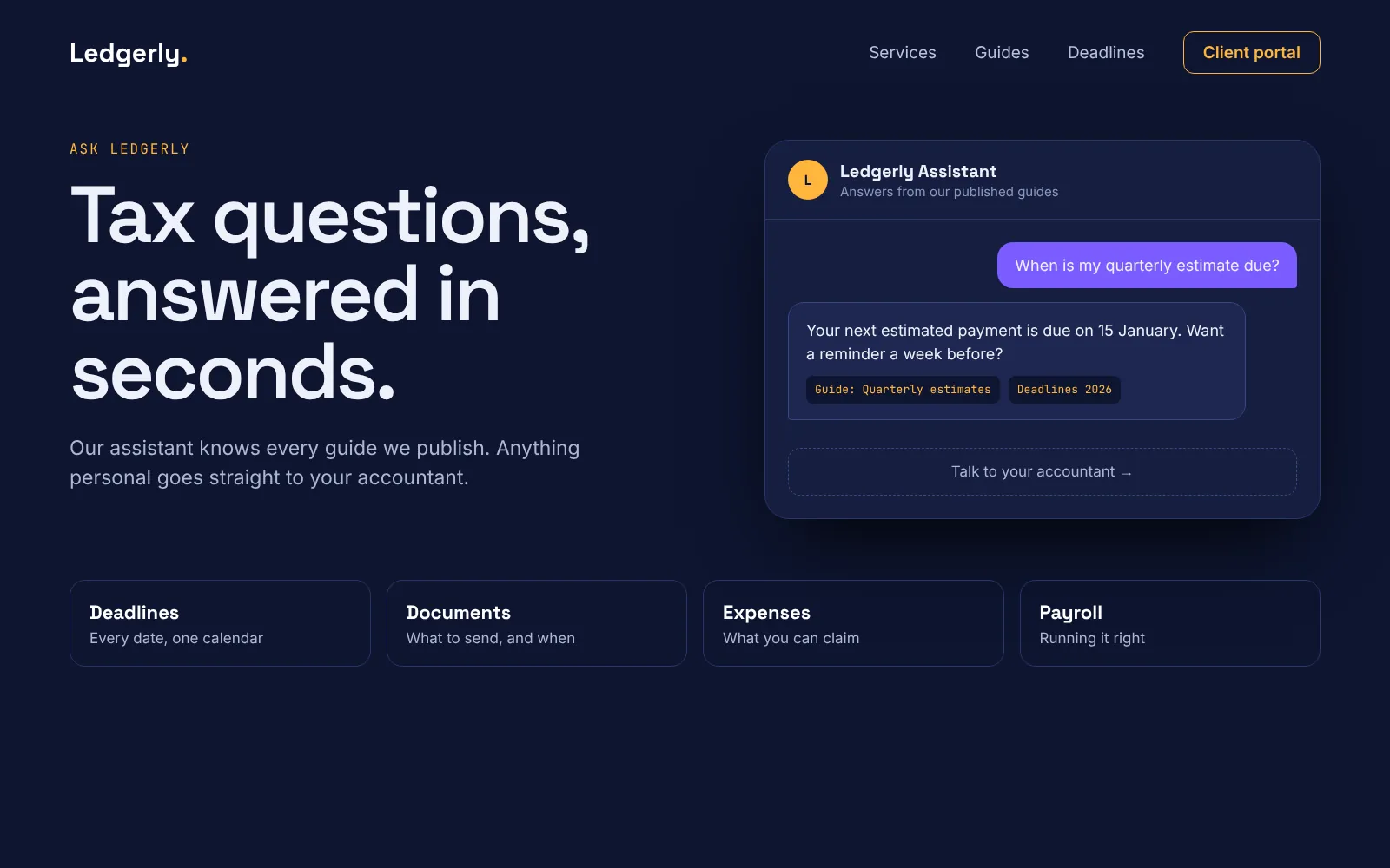 Ledgerly concept website on desktop