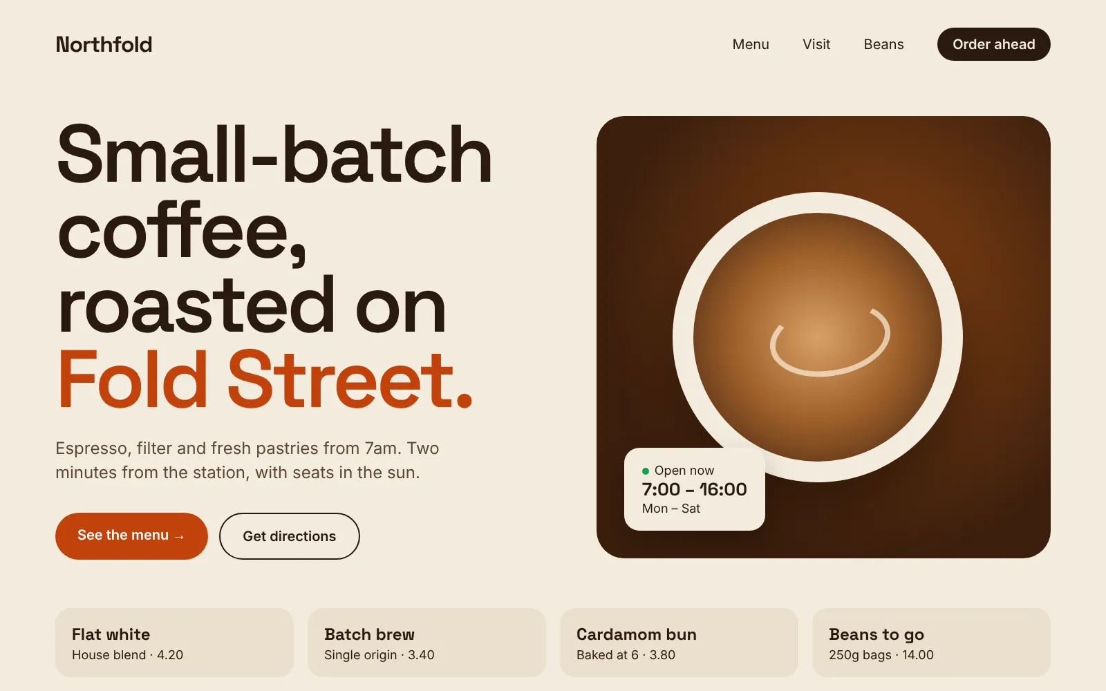Northfold Coffee concept website on desktop